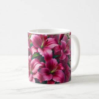 Flower mug with bright pink lilies