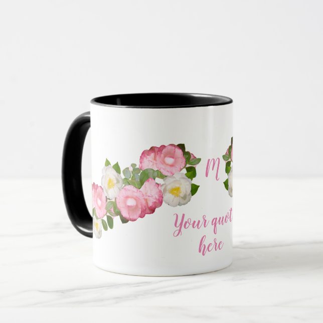 Flower Mug with Custom text (Front Left)