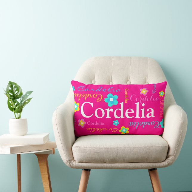 Flower name pattern pink aqua Cordelia  Lumbar Pillow (Chair)