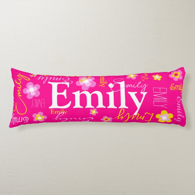 Flower name pattern pink yellow custom  body pillow (Front)
