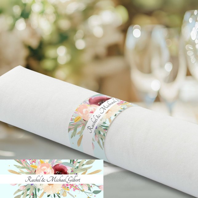 Flower  Napkin Bands (Custom Flower Wedding Napkin Bands with your Name & Date.)
