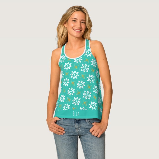 Flower Navy Orange Minimal Pattern Tank Top (Front Full)