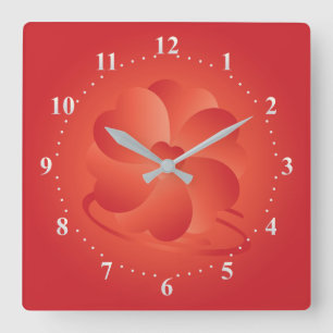 Flower of hearts square wall clock