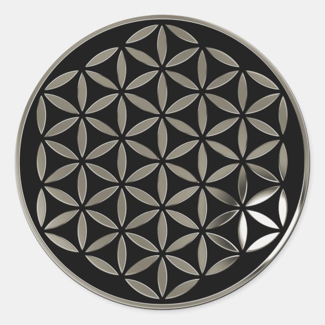 Flower Of Life 1 - Silver stamp | black Classic Round Sticker (Front)