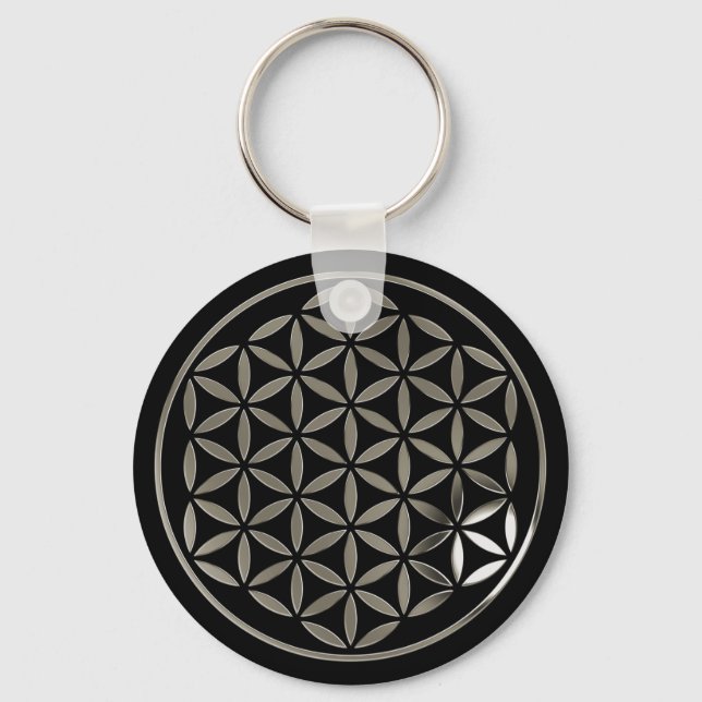 Flower Of Life 1 - Silver stamp | black Keychain (Front)