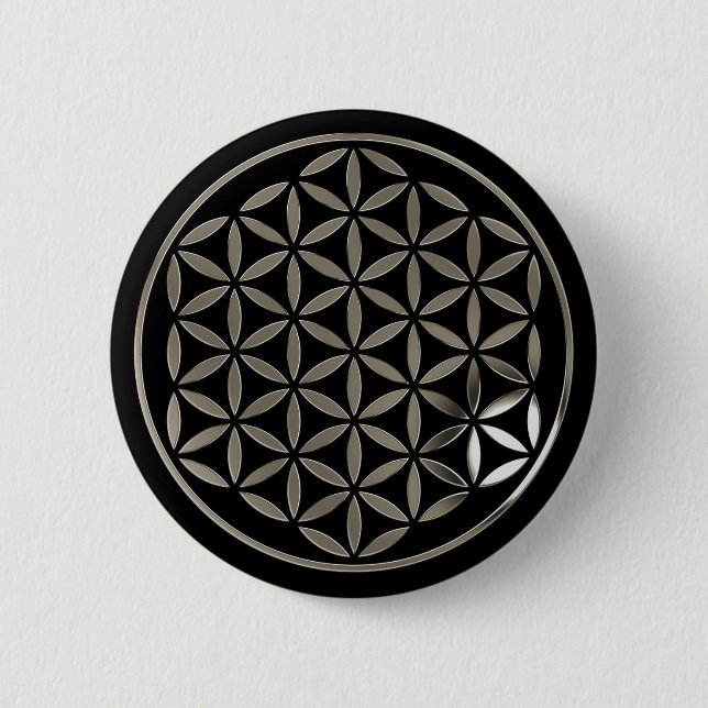 Flower Of Life 1 - Silver stamp | black Pinback Button (Front)