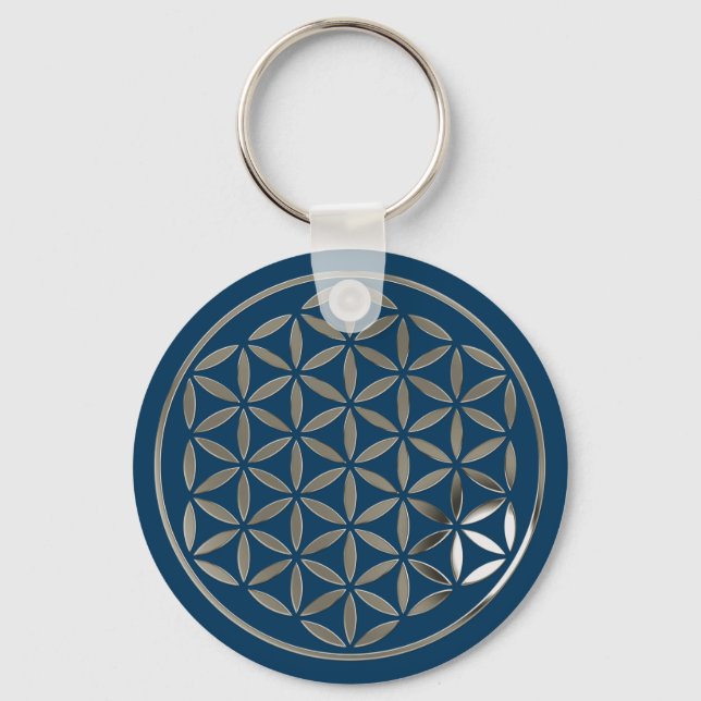 Flower Of Life 1 - Silver stamp | dark blue Keychain (Front)