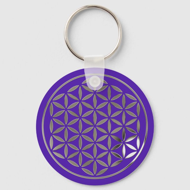 Flower Of Life 1 - Silver stamp | violet Keychain (Front)