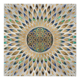 Flower of Life  - Abalone Shell and Pearl Faux Canvas Print