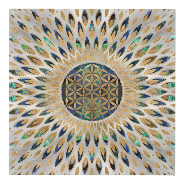 Flower of Life  - Abalone Shell and Pearl Faux Canvas Print (Front)