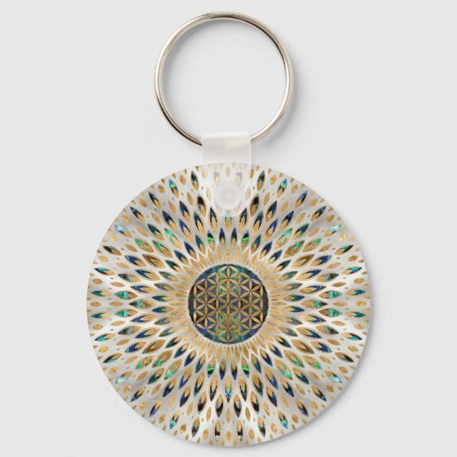 Flower of Life  - Abalone Shell and Pearl Keychain (Front)
