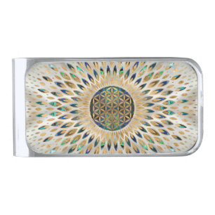Flower of Life - Abalone Shell and Pearl Silver Finish Money Clip