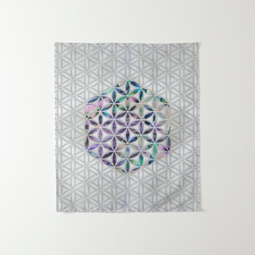 Flower of life Abalone shell on pearl Tapestry