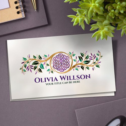 Flower of life _ Amethyst Malachite and gold Business Card