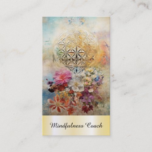  Flower of Life  AP92 Massage Reiki Gold Sacred Business Card