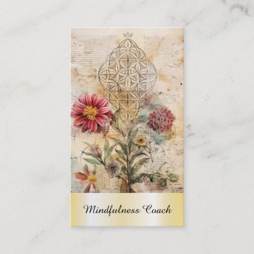  Flower of Life  AP92 QR Reiki Gold Sacred Business Card