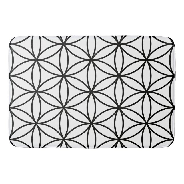 Flower of Life Big Pattern – Black on White Bathroom Mat (Front)