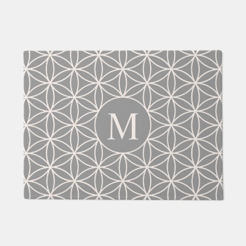 Flower of Life Big Ptn Cream on GreyPersonalized Doormat