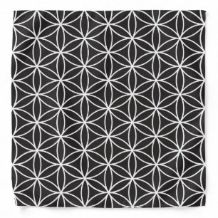 Flower of Life Big Ptn White on Black Bandana