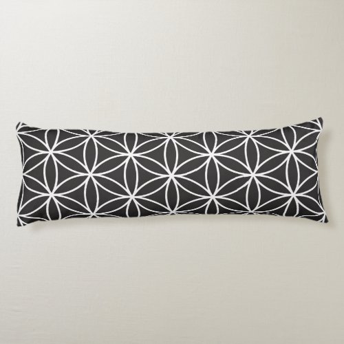 Flower of Life Big Ptn White on Black Body Pillow