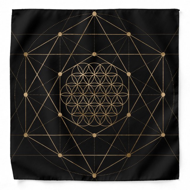 Flower of Life Black and Gold Bandana (Front)