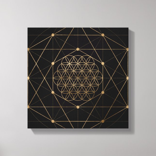Flower of Life Black and Gold Canvas Print (Front)