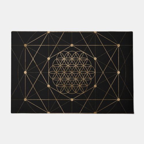 Flower of Life Black and Gold Doormat