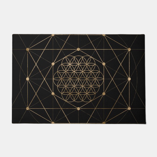 Flower of Life Black and Gold Doormat (Front)