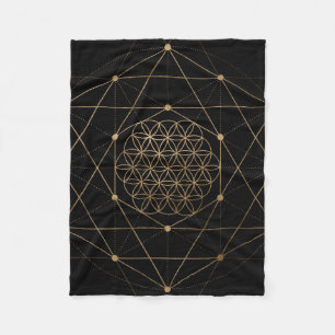Flower of Life Black and Gold Fleece Blanket