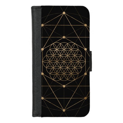 Flower of Life Black and Gold iPhone 87 Wallet Case