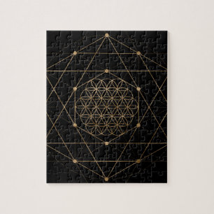 Flower of Life Black and Gold Jigsaw Puzzle