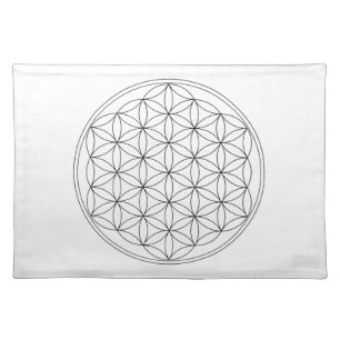 Flower of Life Black Line Cloth Placemat