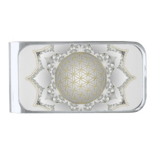 Flower Of Life - Blossoms Mandala 1 Silver Finish Money Clip