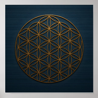 Flower of Life Blue Bronze Poster