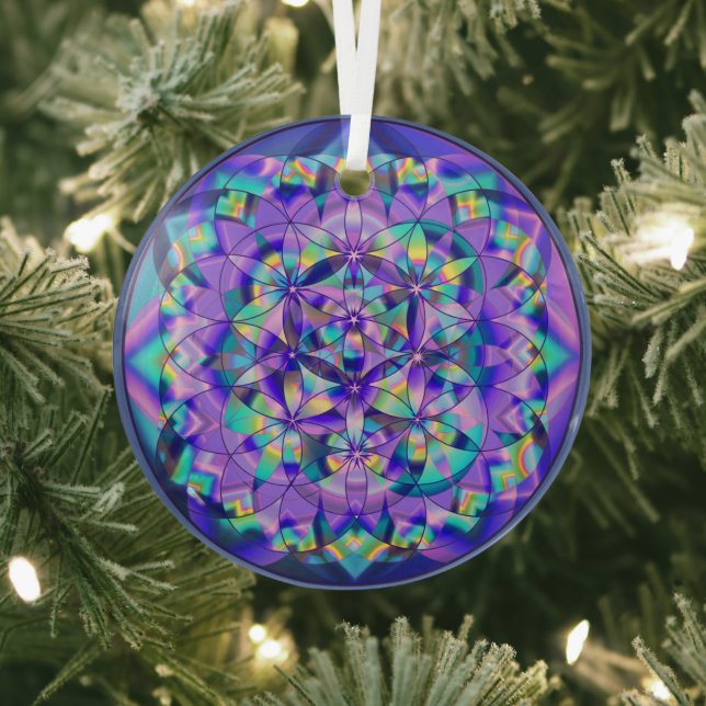 Flower of Life Blue~ Glass Ornament (Insitu)