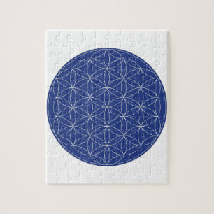 Flower of Life Blue Silver Jigsaw Puzzle