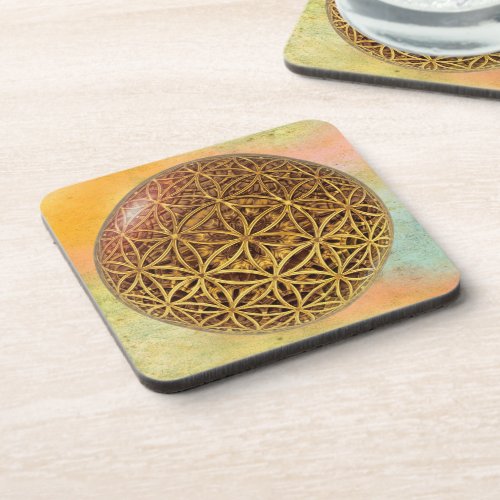 Flower Of Life  Blume des Lebens _ ball grid gold Beverage Coaster