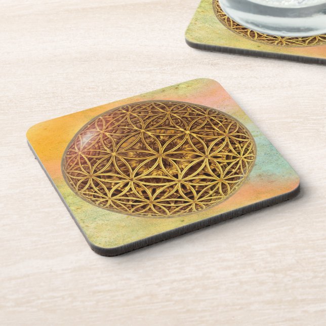 Flower Of Life / Blume des Lebens - ball grid gold Beverage Coaster (Left Side)