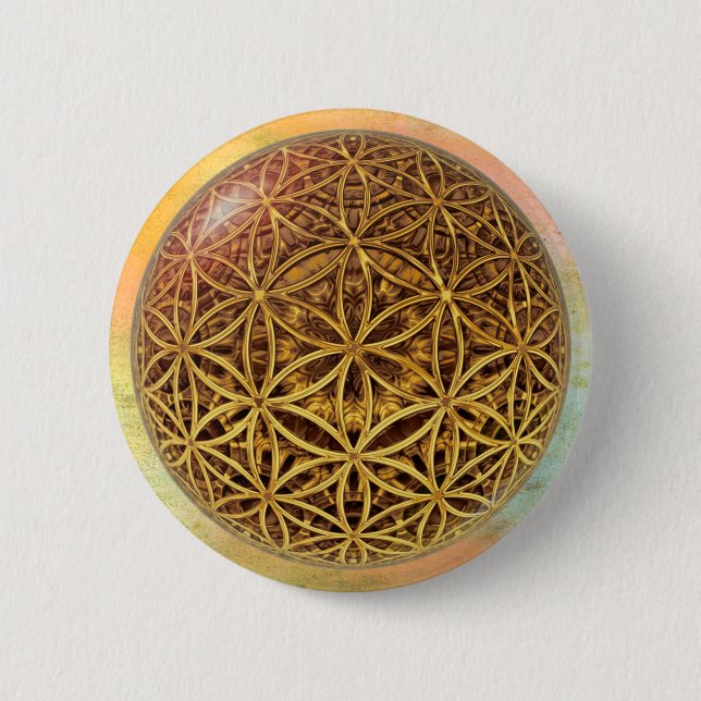 Flower Of Life / Blume des Lebens - ball grid gold Button (Front)