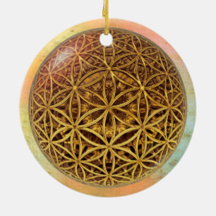 Flower Of Life / Blume des Lebens - ball grid gold Ceramic Ornament