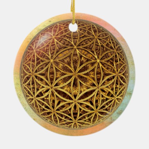 Flower Of Life  Blume des Lebens _ ball grid gold Ceramic Ornament