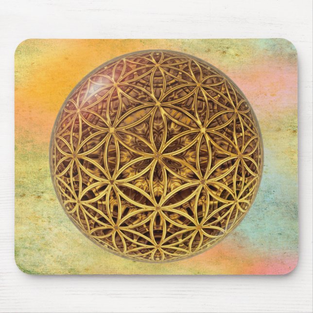 Flower Of Life / Blume des Lebens - ball grid gold Mouse Pad (Front)