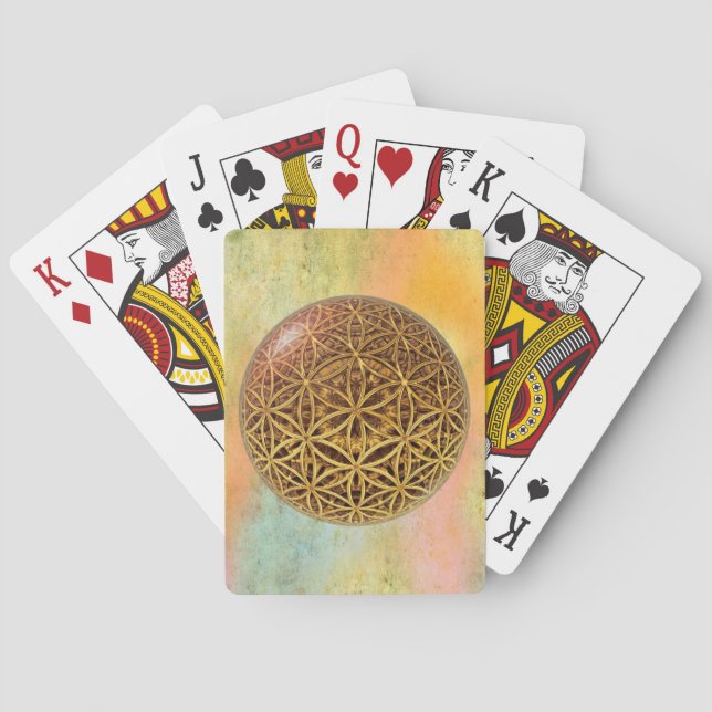 Flower Of Life / Blume des Lebens - ball grid gold Poker Cards (Back)
