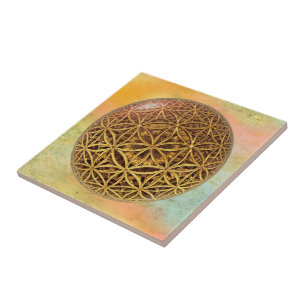 Flower Of Life / Blume des Lebens - ball grid gold Tile