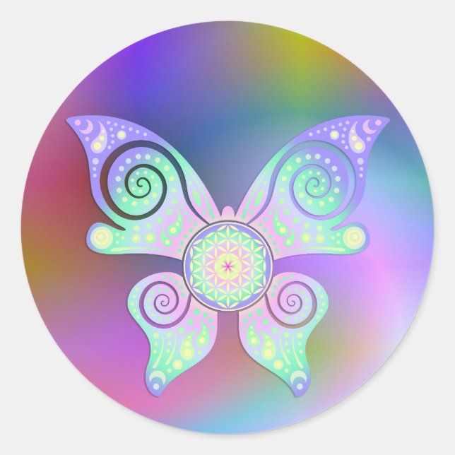 Flower of Life / Blume des Lebens - butterfly Classic Round Sticker (Front)