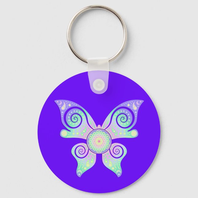 Flower of Life / Blume des Lebens - butterfly Keychain (Front)