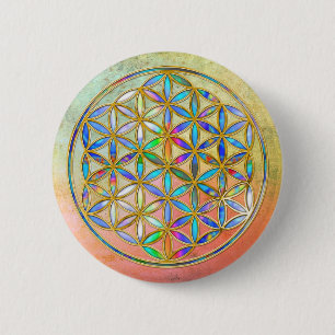 Flower of Life / Blume des Lebens - gold colorful Button