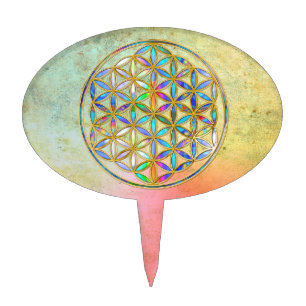 Flower of Life / Blume des Lebens - gold colorful Cake Topper