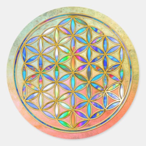 Flower of Life  Blume des Lebens _ gold colorful Classic Round Sticker
