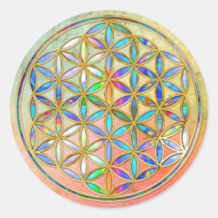 Flower of Life / Blume des Lebens - gold colorful Classic Round Sticker